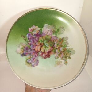Antique Carlsbad Austria Hand Painted Grapes & Leaves Plate Marked Stamped